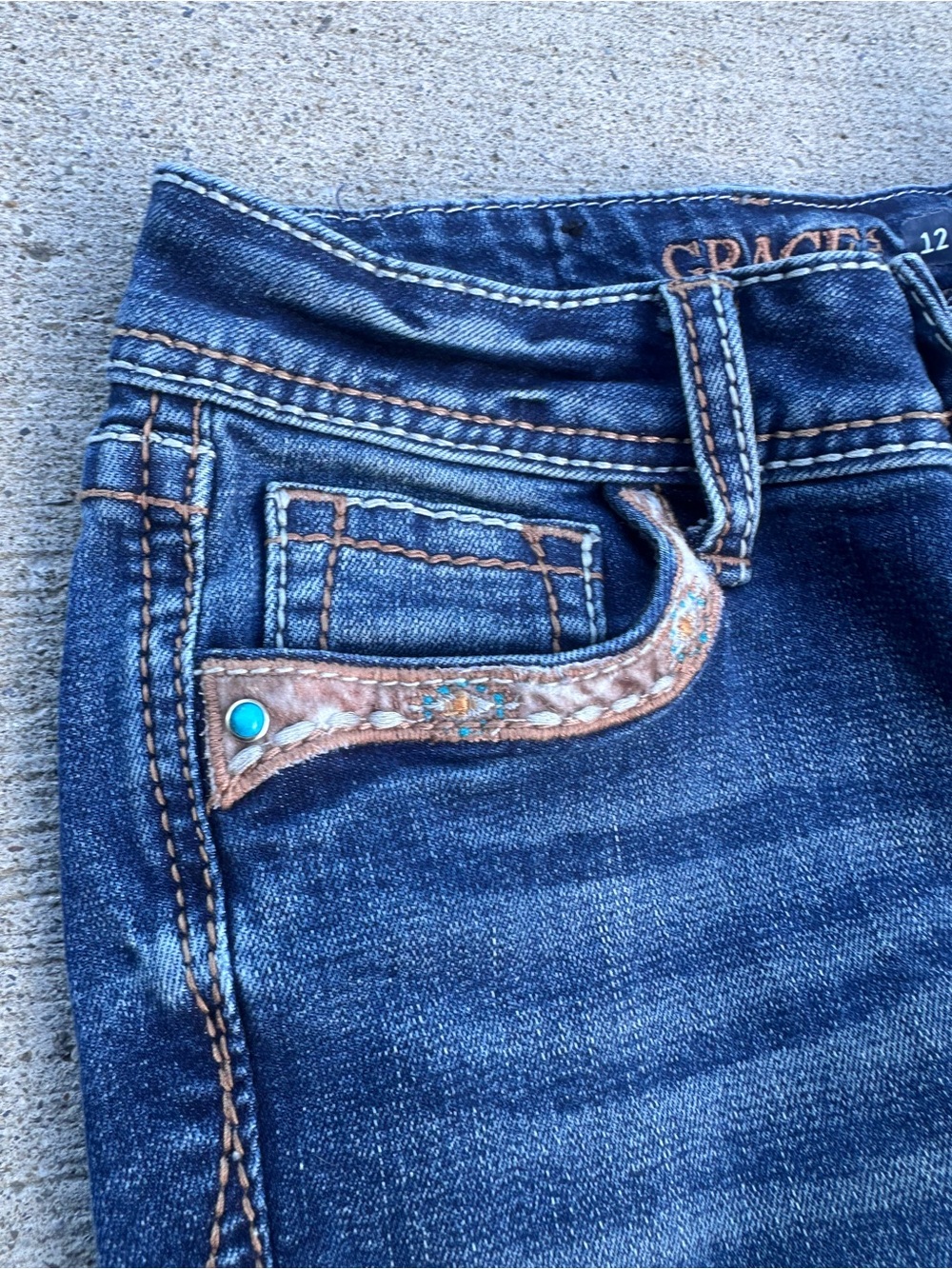 Grace in Denim — kids Blue Embroidered Horse Pocket Jeans - Picture 3 of 4